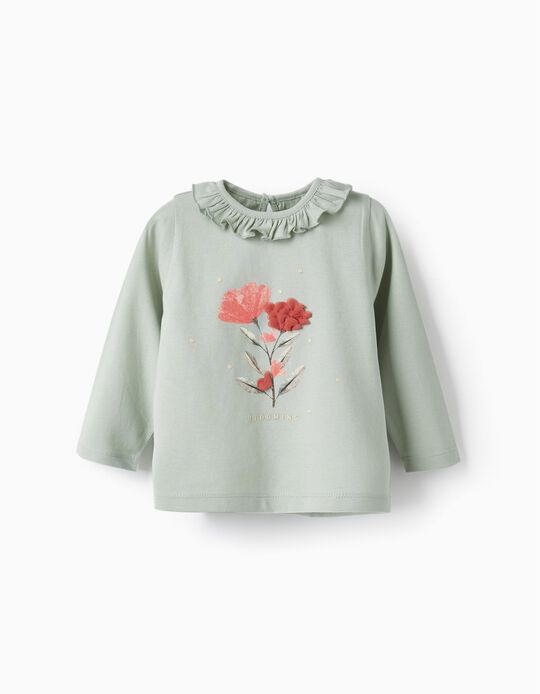 Comprar Online T-Shirt com Pétalas em 3D e Folho para Bebé Menina, Verde Claro
