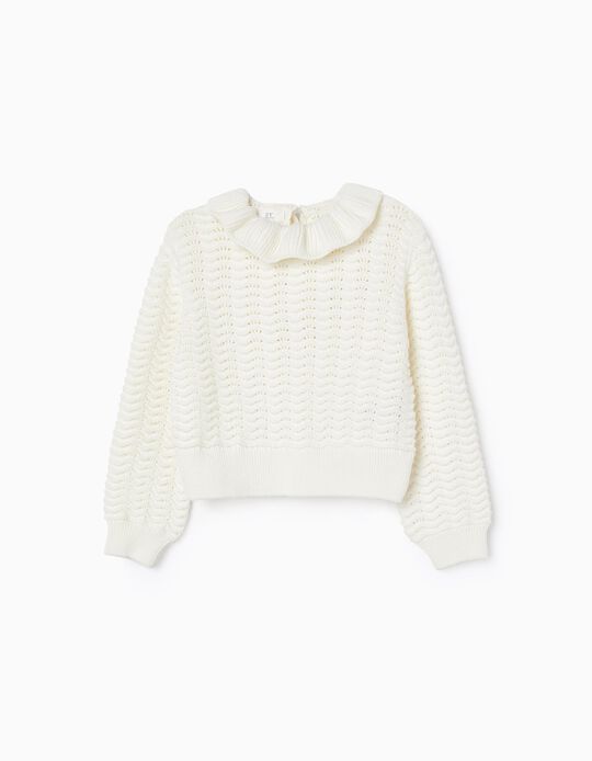 Knit Jumper with Frills for Girls, White