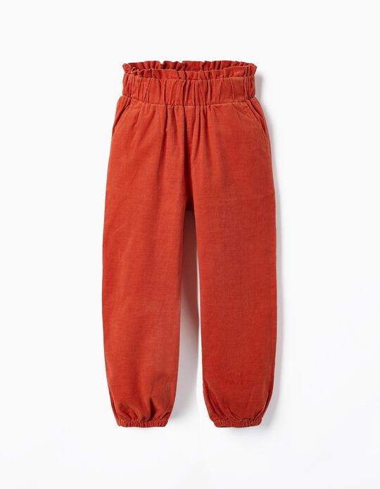 Paperbag Corduroy Pants for Girls, Orange