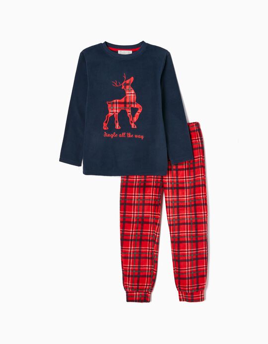 Pijama Polar para Menino 'Jingle ', Azul Escuro/Vermelho