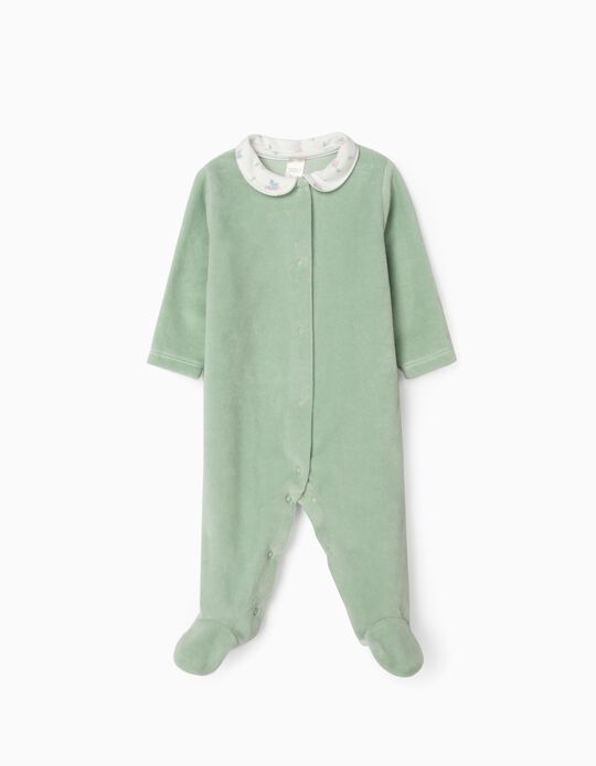Velour Sleepsuit for Newborn Baby Girls, 'WH', Green