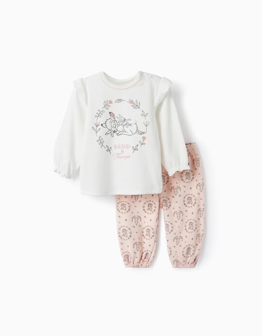 Pijama de Veludo Para Bebé Menina 'Bambi & Thumper', Rosa/Branco
