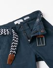 Buy Online Twill Trousers with Belt for Boys 'Slim Fit', Dark Blue