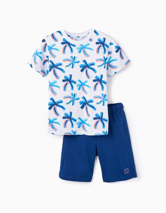 T-shirt + Shorts for Boys 'Palm Trees', White/Blue