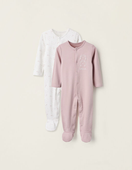 Buy Online Pack of 2 Cotton Sleepsuits for Baby Girls 'Hedgehog', White/Pink