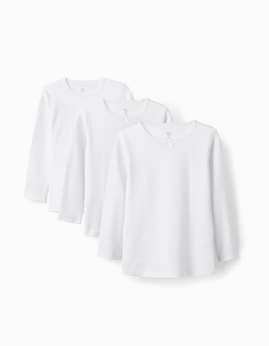 Pack 3 Camisetas Interiores de Algodón para Niña, Blanco