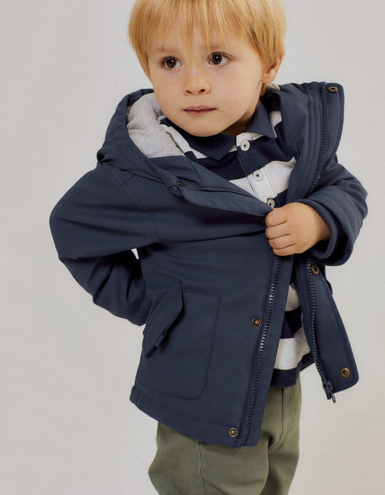 Rubber Parka with Hood for Baby Boys, Dark Blue