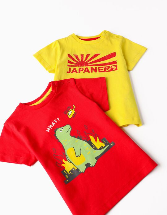 2 Camisetas para Bebé Niño 'What?', Rojo/Amarillo
