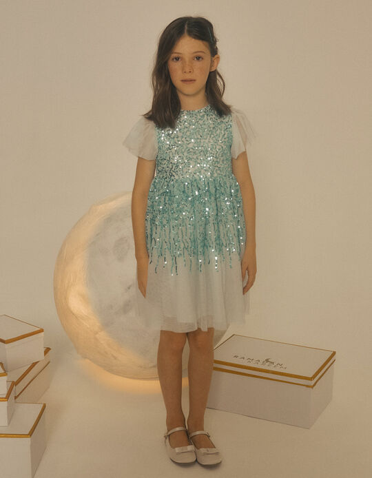 Dress with Tulle and Sequins for Girls, Turquoise/Light Blue