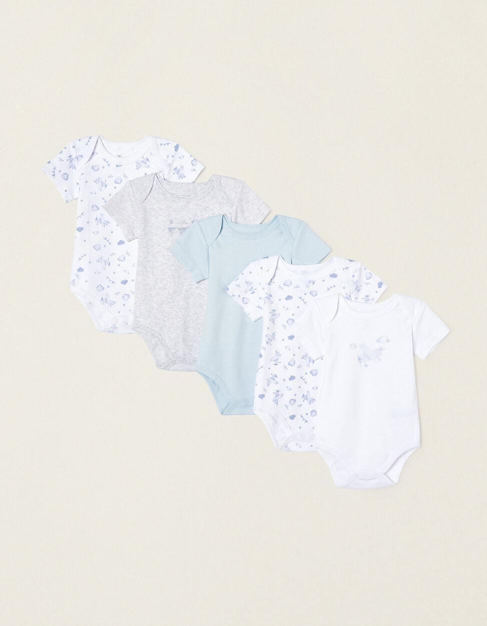 Pack 5 Bodies de Algodón para Bebé y Recién Nacido 'Aviones', Azul/Blanco | Zippy Online