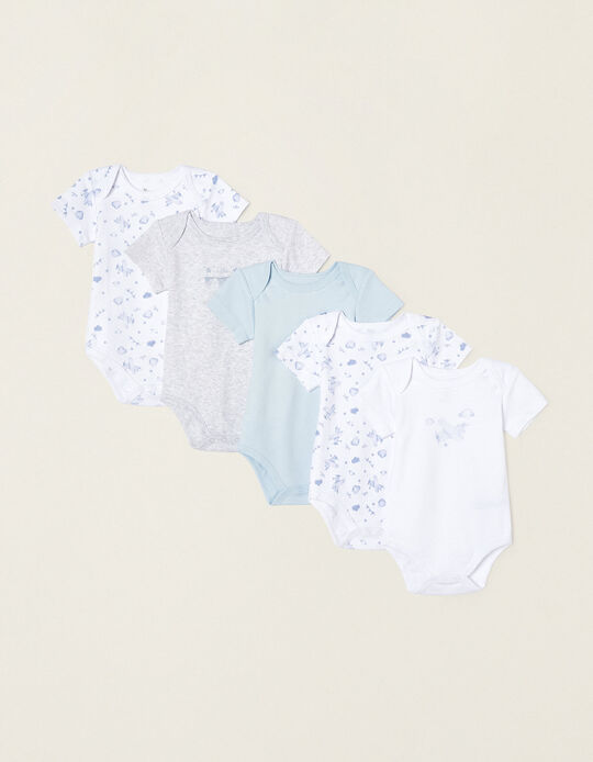 Pack 5 Cotton Bodysuits for Babies and Newborns 'Planes', Blue/White