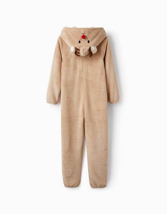 Pijama-Macacão Polar com Capuz para Menino 'Rudolph', Bege Escuro