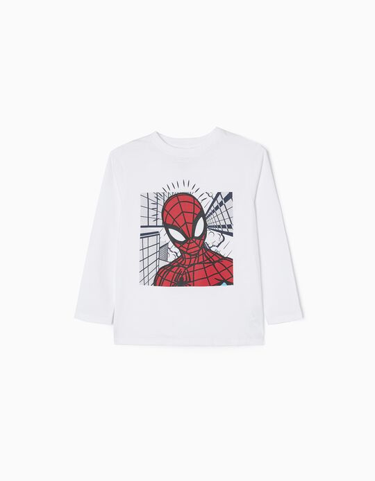 Camiseta de Manga Larga de Algodón para Niño 'Spider-Man', Blanco