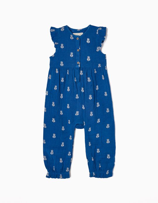 Cotton Floral Jumpsuit for Baby Girls, Blue
