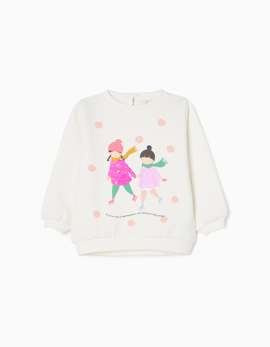 Cotton Sweatshirt for Baby Girls 'Skating', White