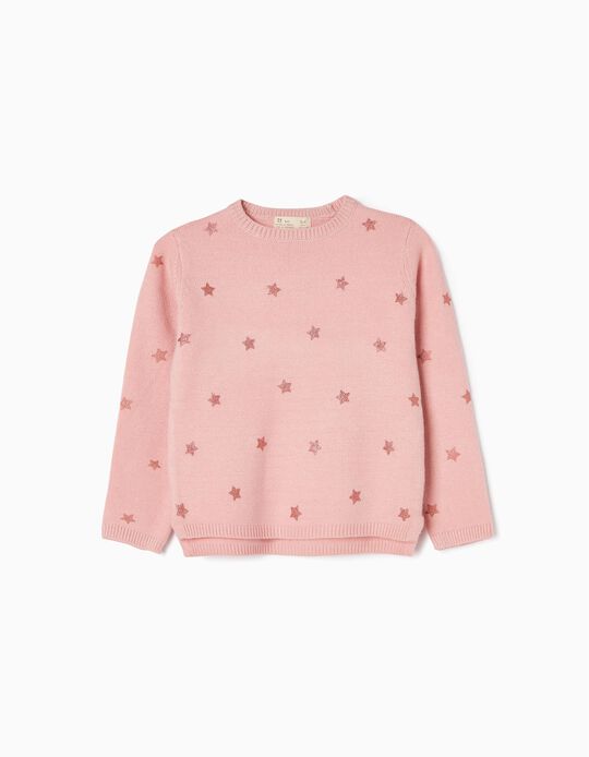 Jumper with Motif and Glitter for Girls 'Stars', Pink