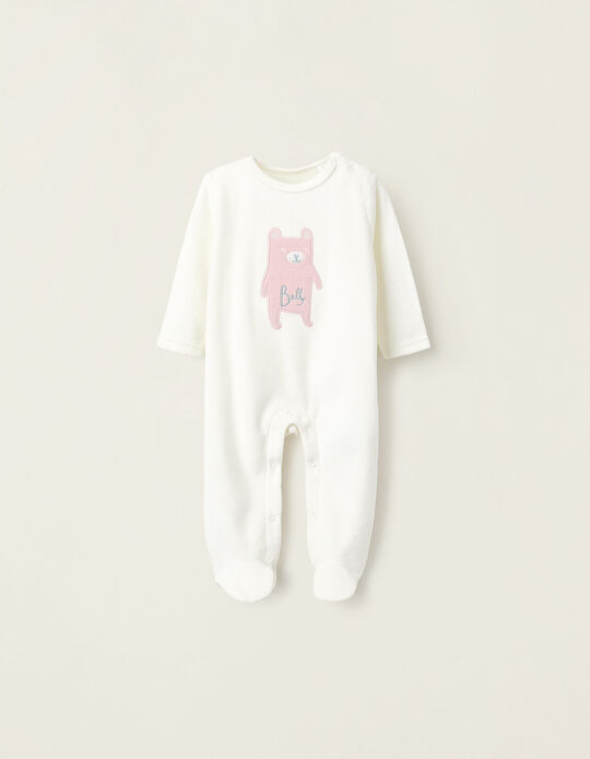 Comprar Online Babygrow de Veludo para Bebé Menina 'Urso', Branco/Rosa