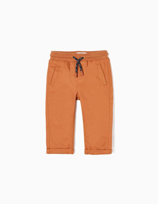 Cotton Trousers with Jersey Lining for Baby Boys, Camel