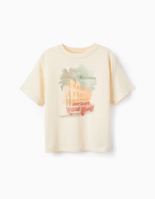 T-shirt de Algodão para Menino 'Havana', Bege