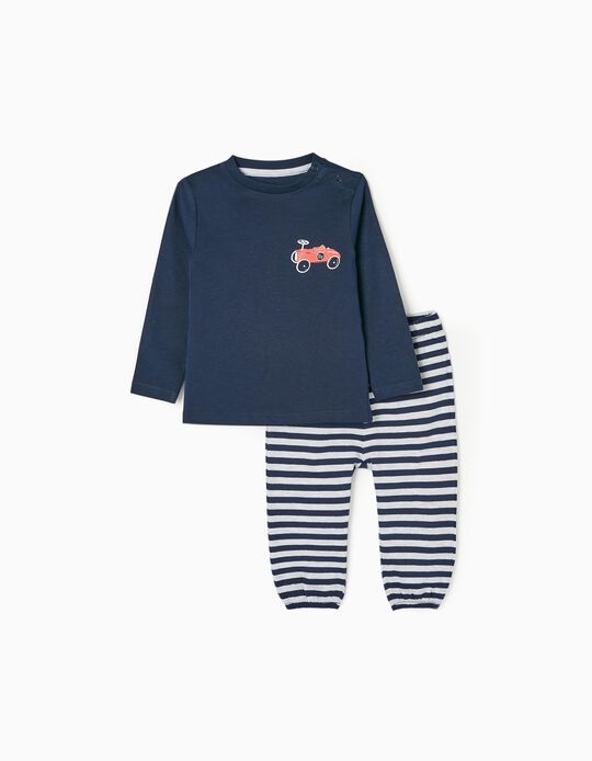 Pijama de Algodão para Bebé Menino 'Carro de Corrida', Azul Escuro/Cinza