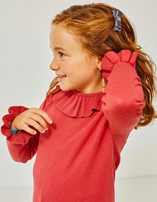 Jumper with Ruffles for Girls, Dark Red