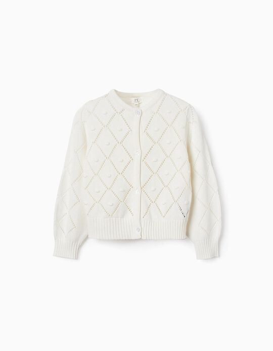 Cotton Knit Cardigan for Girls, White