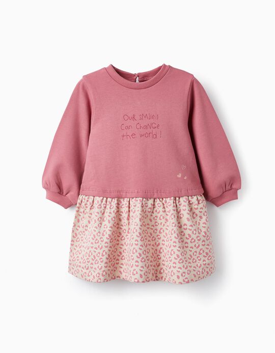 Cotton Sweatshirt Dress for Baby Girls 'Smile', Pink