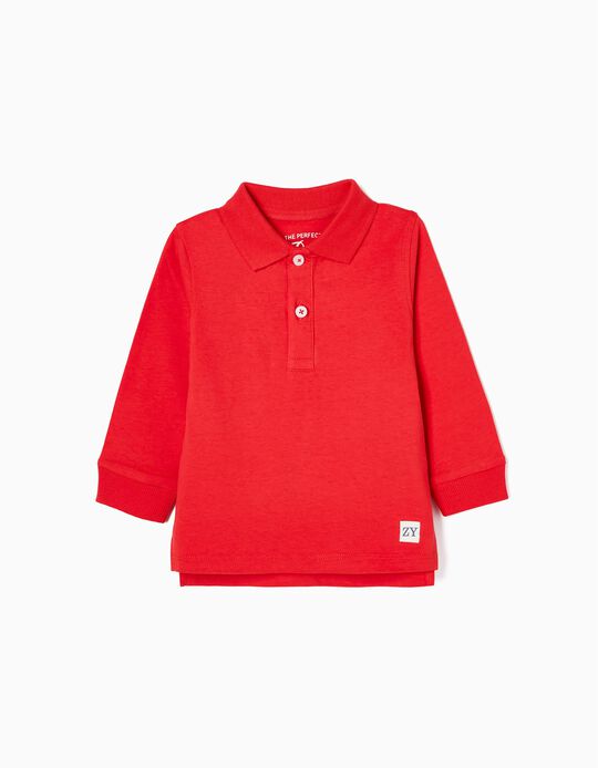 Long Sleeve Cotton Polo Shirt for Baby Boys, Red