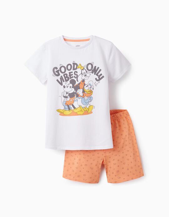 Cotton Pyjamas for Boys 'Mickey and Friends', White/Orange