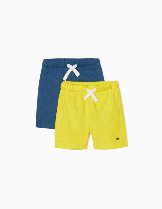 2 Shorts de Punto para Bebé Niño, Amarillo/Azul Oscuro