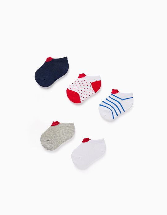 Pack of 5 Pairs of Ankle Socks for Baby Girls 'Hearts', Multicolour