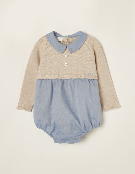 Cotton Jumpsuit for Newborn Baby Boys, Beige/Blue