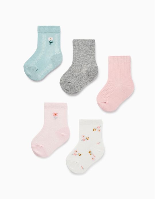 Pack of 5 Short Socks for Baby Girl 'Flowers', Multicolor