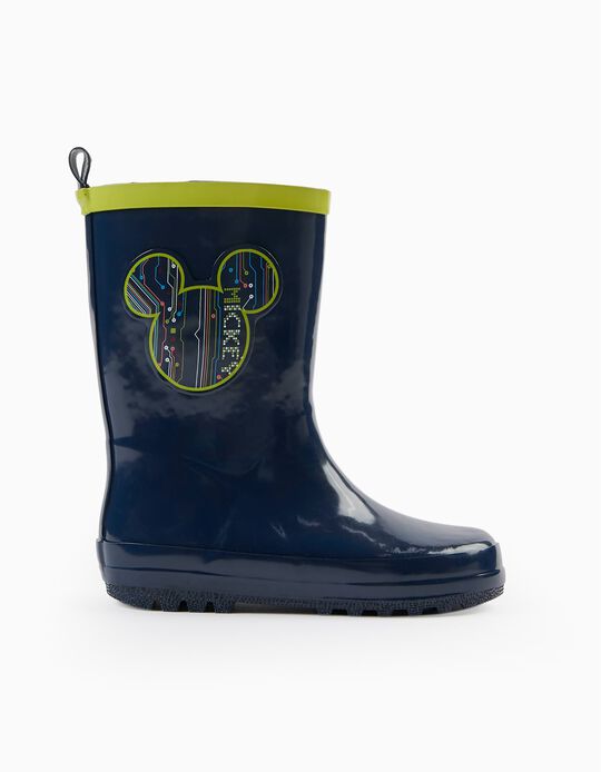 Rubber Wellies for Boys 'Mickey', Dark Blue/Lime Green