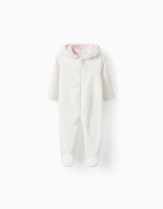 Coral Fleece Sheep Onesie for Baby Girls, White