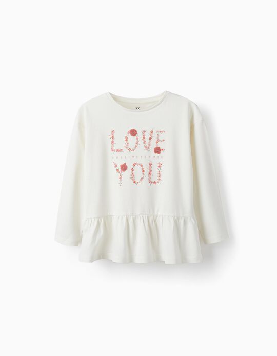 T-Shirt com Pétalas em 3D para Menina 'Flores', Branco