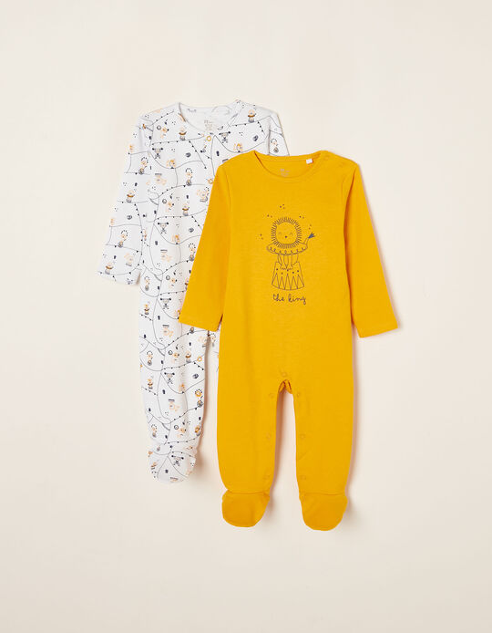 2-Pack of Cotton Sleepsuits for Baby Boys 'Lion', Yellow/White