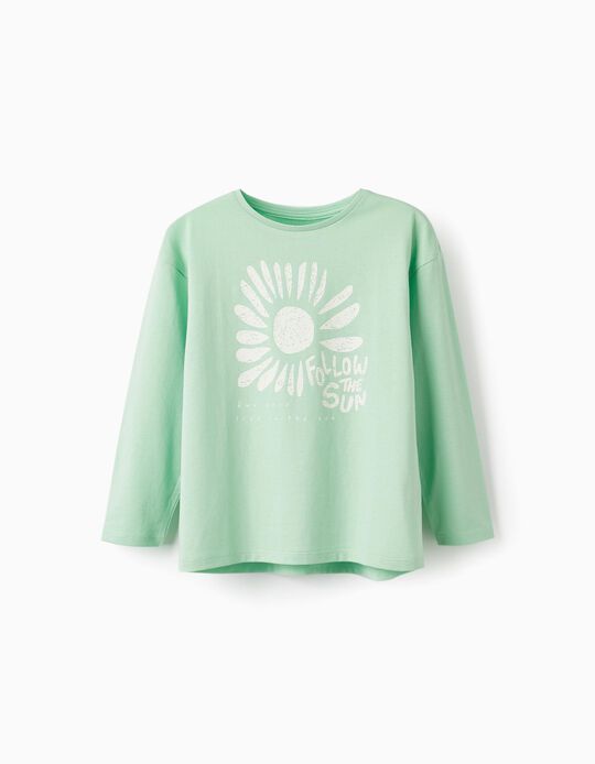 T-Shirt de Manga Comprida para Menina 'Follow the Sun', Verde