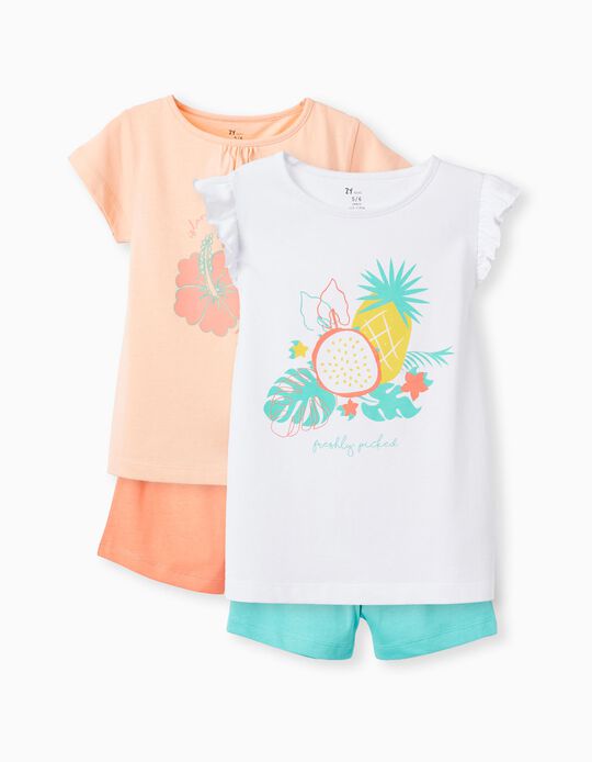 2 Cotton Pyjamas for Girls 'Island Vibes', Multicolour