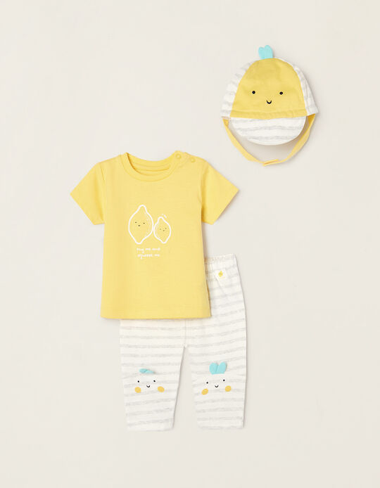 3-Piece Set for Newborn Babies 'Lemon', Yellow/White
