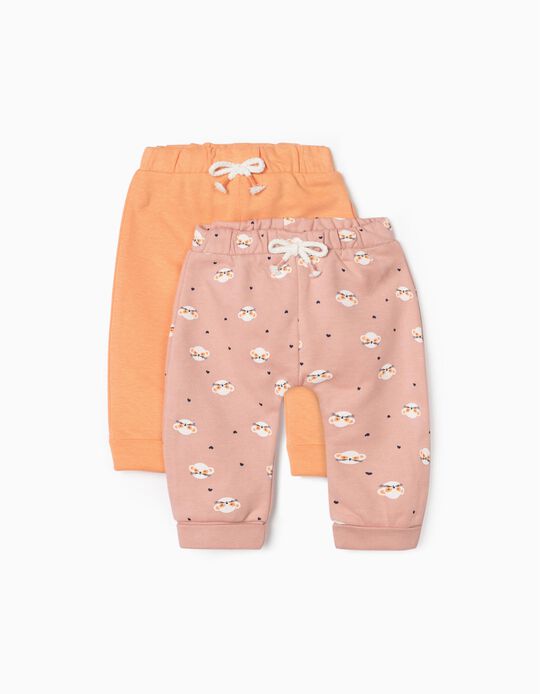 2 Pantalones para Recién Nacida 'Meerkitty', Rosa/Naranja