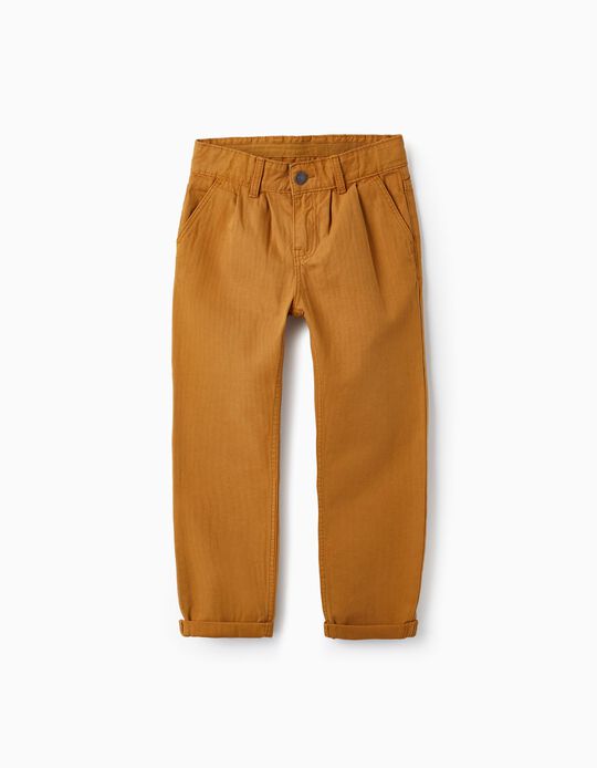 Cotton Twill Trousers for Boys, Dark Yellow
