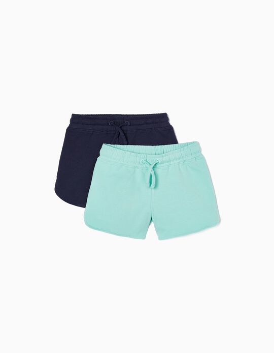 Lot 2 Shorts Fille, Vert/Bleu Foncé