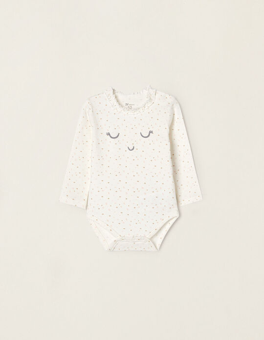 Cotton Bodysuit with Motif for Newborn Baby Girls, Pink/Pink/White