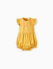 Buy Online Cotton and Linen Jumpsuit with Embroidery for Baby Girls, Yellow