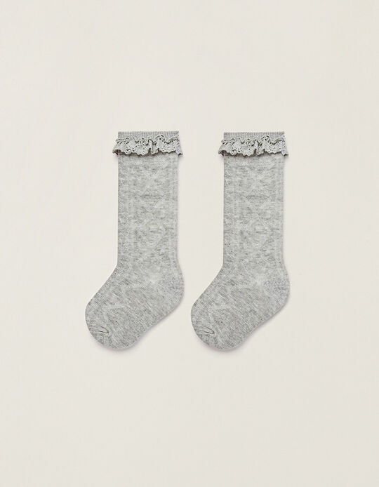 Cotton Knee-High Socks for Baby Girls, Grey