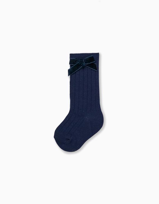 High Socks with Bow for Baby Girls, Dark Blue