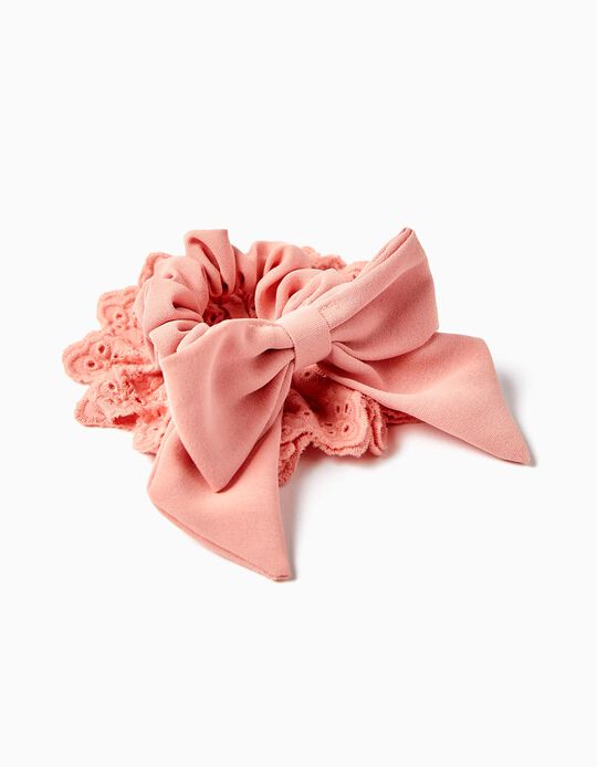 2-Pack Scrunchies with Broderie Anglaise for Babies and Girls, Pink
