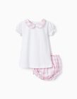 Pijama T-Shirt + Tapa-Fraldas para Bebé Menina, Branco/Rosa