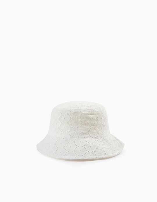 Hat with English Embroidery for Girls, White